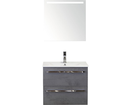 Koupelnový nábytkový set Seville 60 cm s keramickým umyvadlem Model 1 a zrcadlem s LED osvětlením beton antracitově šedá