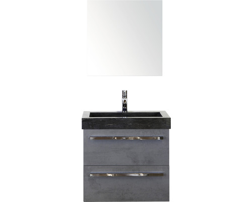Koupelnový nábytkový set Seville 60 cm s umyvadlem z přírodního kamene a zrcadlovou skříňkou beton antracitově šedá