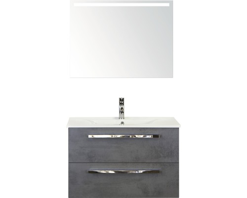 Koupelnový nábytkový set Seville 80 cm s keramickým umyvadlem Model 1 a zrcadlem s LED osvětlením beton antracitově šedá
