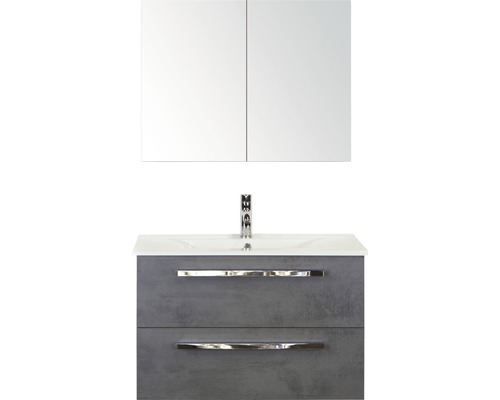 Koupelnový nábytkový set Seville 80 cm s keramickým umyvadlem Model 1 a zrcadlovou skříňkou beton antracitově šedá