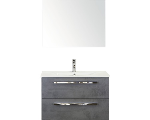 Koupelnový nábytkový set Seville 80 cm s keramickým umyvadlem Model 1 a zrcadlem s osvětlením beton antracitově šedá