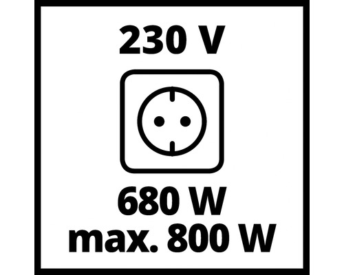 Symbol pro napětí 230 V, zásuvka, 680 W, maximálně 800 W