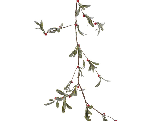 Girlanda umělé květiny 180 cm zelená Jmelí girlanda s listy a červenými bobulemi k dekoraci