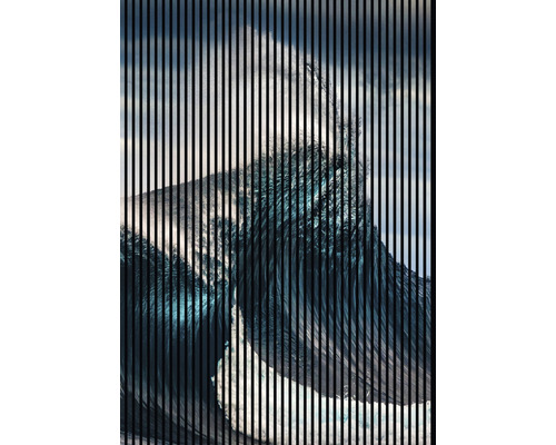 Designový akustický panel DIGI01D 19x1693x2400 mm Dekorativní plátno s motivem vlny překrytým černými čarami.