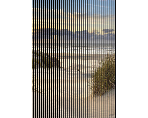 Designový akustický panel DIGI01G 19x1693x2400 mm Plážová krajina s výhledem na moře a dunovou trávou, proložená svislými liniemi