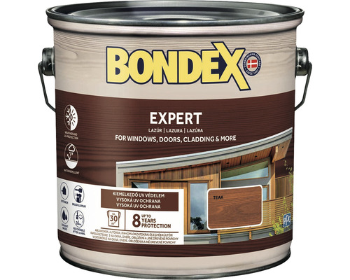 Syntetická silnovrstvá lazura Bondex EXPERT teak 2,5 l Bondex Expert lazura na dřevo pro okna, dveře a obklady
