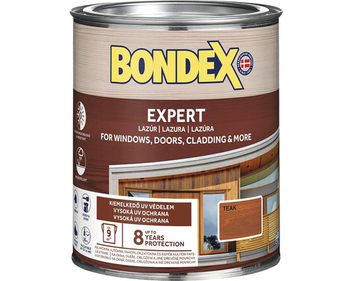Syntetická silnovrstvá lazura Bondex EXPERT teak 0,75 l Bondex Expert lazura na dřevo Teak na okna, dveře, obklady a další v plechovce