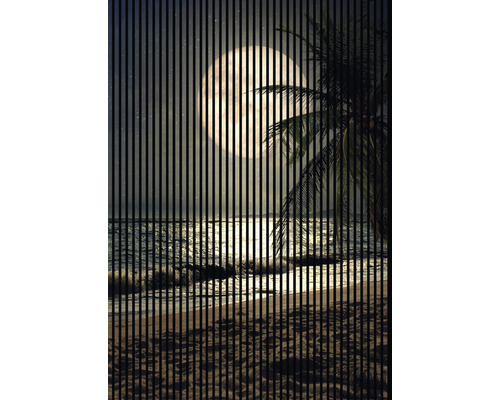 Designový akustický panel DIGI01Q 19x1693x2400 mm Dekorativní žaluzie s motivem pláže, včetně měsíce a palem