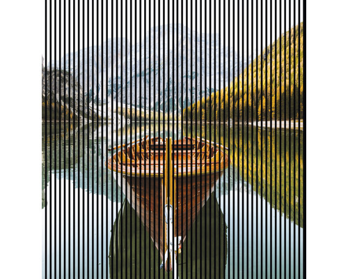 Designový akustický panel DIGI01C 19x2253x2400 mm Loď na jezeře před horskou krajinou s vertikálními liniemi