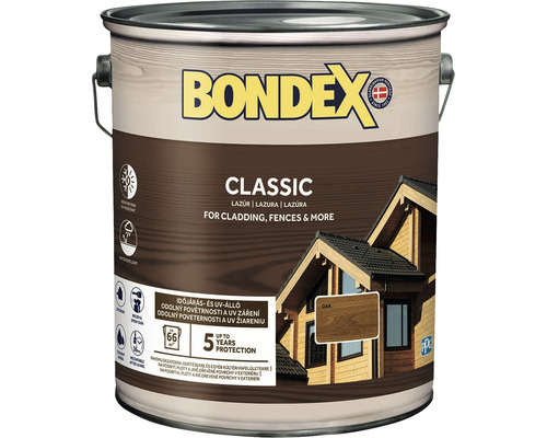 Syntetická tenkovrstvá lazura Bondex CLASSIC dub 5 l Bondex Classic lazura na dřevo pro obklady a ploty