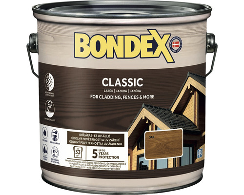 Syntetická tenkovrstvá lazura Bondex CLASSIC dub 2,5 l Barva Bondex Classic na dřevěné obklady, ploty a další