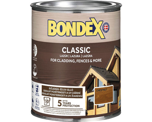 Syntetická tenkovrstvá lazura Bondex CLASSIC kaštan 0,75 l Bondex Classic lazura na dřevo pro fasády a ploty