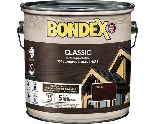 Syntetická tenkovrstvá lazura Bondex CLASSIC sekvoj 2,5 l Bondex Classic lazura na dřevo pro fasády a ploty v barvě Redwood