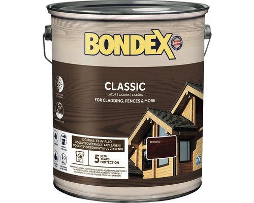 Syntetická tenkovrstvá lazura Bondex CLASSIC sekvoj 5 l Bondex Classic Lazura na dřevo pro fasády a ploty v odstínu Redwood