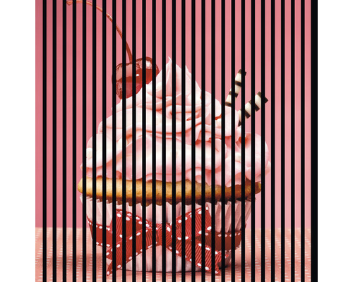 Designový akustický panel DIGI02F 19x1133x1195 mm Dekorativní muffin s třešní, krémem a mašlí