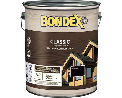 Syntetická tenkovrstvá lazura Bondex CLASSIC ořechová hnědá 5 l Bondex Classic lazura na dřevo pro fasády a ploty