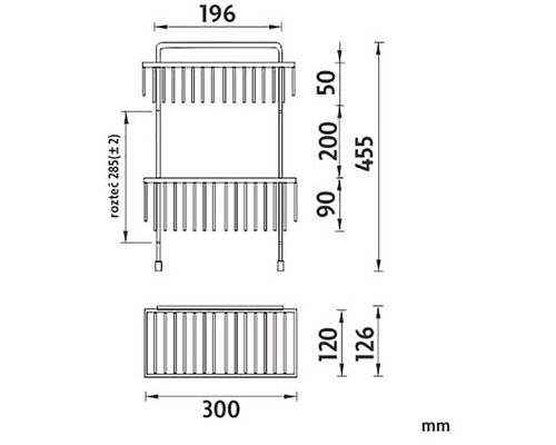 Technický nákres koupelnového radiátoru s rozměry