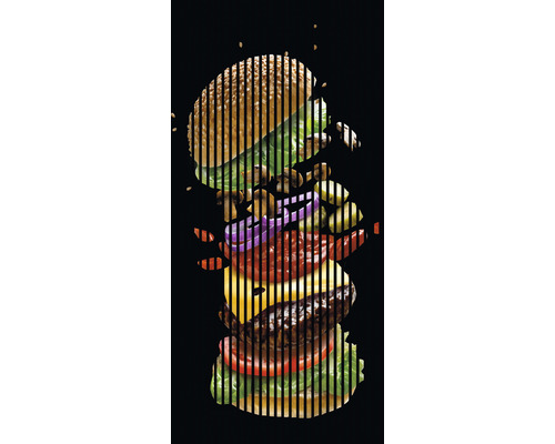 Designový akustický panel DIGI02D 19x1133x2400 mm Rozložený pohled na hamburger s různými přísadami
