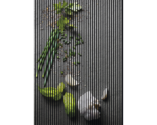 Designový akustický panel DIGI01U 19x1693x2400 mm Aranžmá s čerstvými bylinkami a česnekem na pozadí
