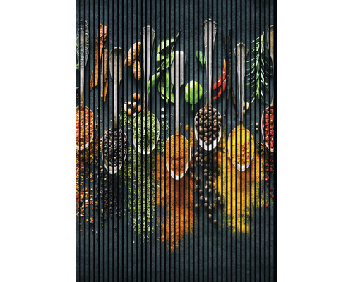 Designový akustický panel DIGI02A 19x1693x2400 mm Různé koření uspořádané v lžících.