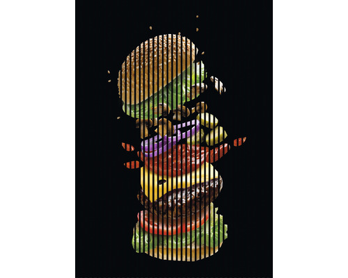 Designový akustický panel DIGI02D 19x1693x2400 mm Grafika hamburgerového sendviče s masem, sýrem a zeleninou