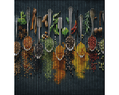 Designový akustický panel DIGI02A 19x2253x2400 mm Různé koření a bylinky v lžících na tmavém pozadí