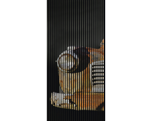 Designový akustický panel DIGI02N 19x1133x2400 mm Detail světlometu veterána za černými linkami