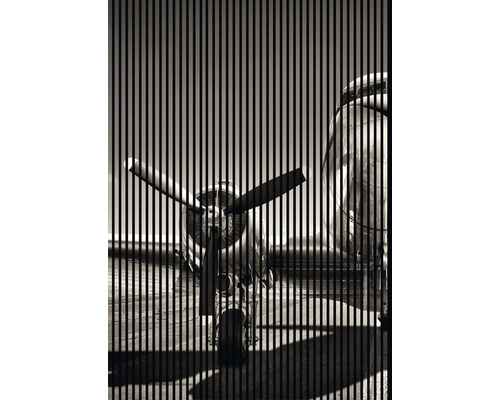 Designový akustický panel DIGI02G 19x1693x2400 mm Přední část letadla s vrtulí za svislými čarami