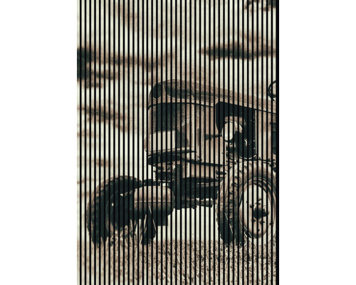Designový akustický panel DIGI02O 19x1693x2400 mm Grafika s traktorem překrytým svislými čarami