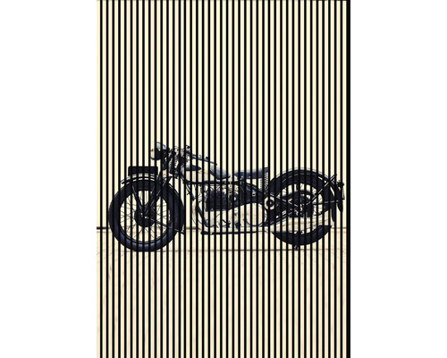 Designový akustický panel DIGI02P 19x1693x2400 mm Obrázek motocyklu za svislými pruhy