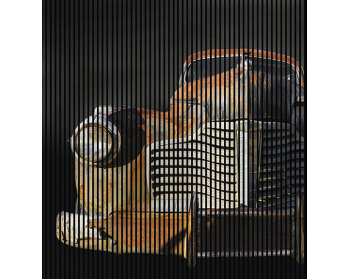 Designový akustický panel DIGI02N 19x2253x2400 mm Abstraktní obrázek starého, zrezivělého auta