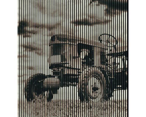 Designový akustický panel DIGI02O 19x2253x2400 mm Obrázek traktoru za svislými čarami
