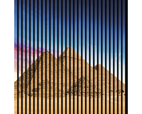 Designový akustický panel DIGI02R 19x1133x1195 mm Ilustrace egyptských pyramid za černými pruhy
