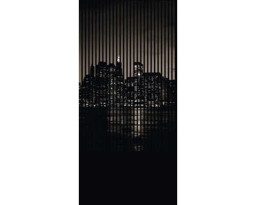 Designový akustický panel DIGI02X 19x1133x2400 mm Pohled na panorama města skrz mříže