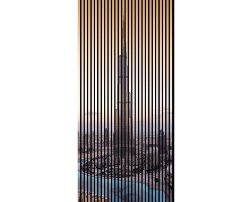 Designový akustický panel DIGI03C 19x1133x2400 mm Pohled na mrakodrap Burdž Chalífa skrz lamely