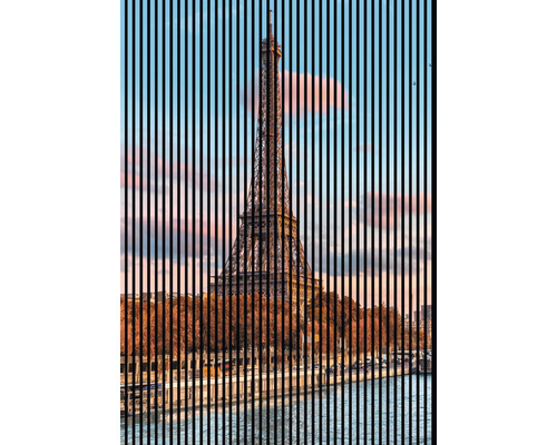 Designový akustický panel DIGI02S 19x1693x2400 mm Eiffelova věž v Paříži, Francie, za svislými pruhy