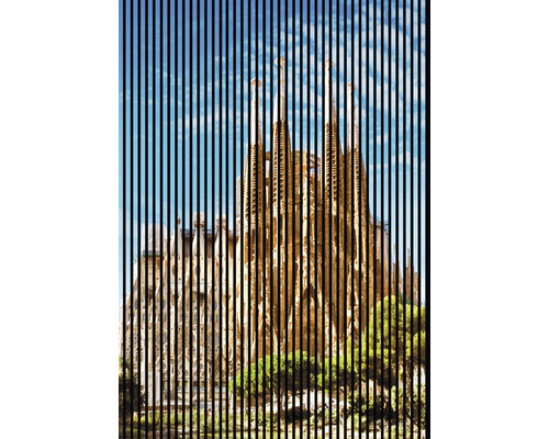 Designový akustický panel DIGI02V 19x1693x2400 mm Ilustrace Sagrada Familia s vertikálními liniemi