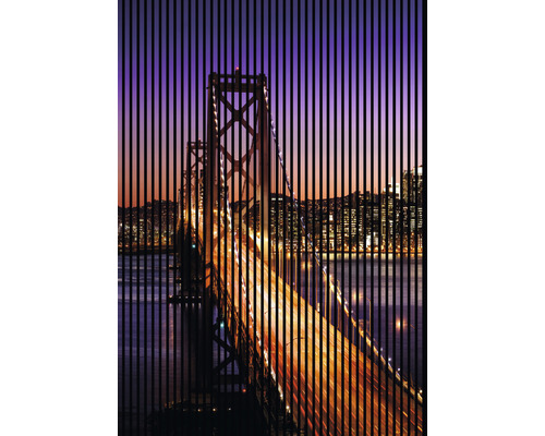 Designový akustický panel DIGI02Y 19x1693x2400 mm Dekorativní obraz s mostem v noci a svislými liniemi