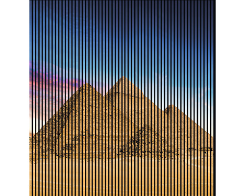 Designový akustický panel DIGI02R 19x2253x2400 mm Foto tapeta s motivem pyramid a svislými pruhy