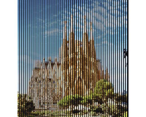 Designový akustický panel DIGI02V 19x2253x2400 mm Pohled na Sagrada Familia skrze svislé čáry