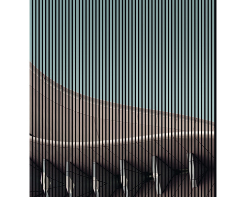 Designový akustický panel DIGI03D 19x2253x2400 mm Architektonický pohled na budovu s vertikálními liniemi