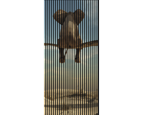 Designový akustický panel DIGI04K 19x1133x2400 mm Dekorativní lamelový obraz se slonem na větvi před jasnou oblohou