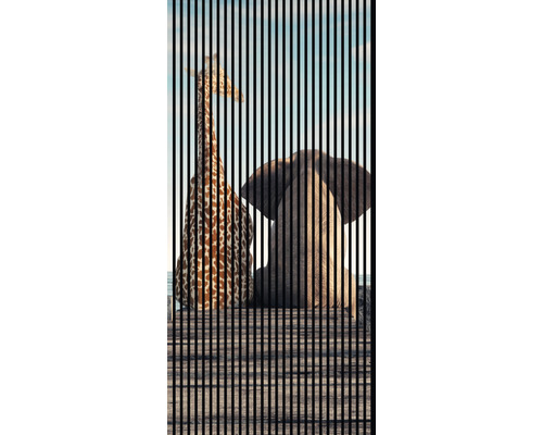Designový akustický panel DIGI04L 19x1133x2400 mm Dekorativní lamelový obraz se žirafou a slonem