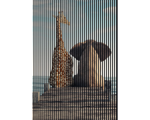 Designový akustický panel DIGI04L 19x1693x2400 mm Dekorativní obraz žirafy a slona s pruhovaným efektem
