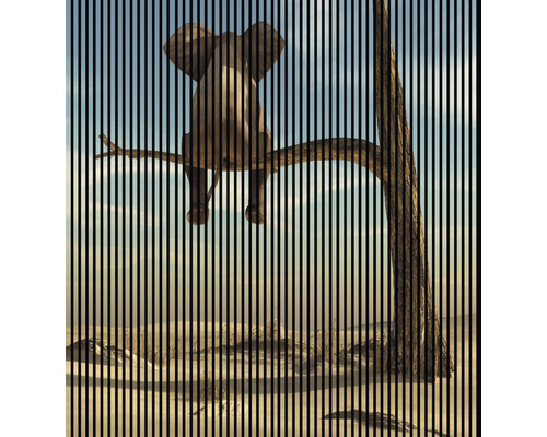 Designový akustický panel DIGI04K 19x2253x2400 mm Ilustrace slona sedícího na stromě v africkém stylu