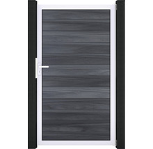 Zahradní branka s vodorovnou výplní s dřevěným vzhledem a bílým rámem