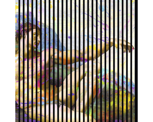 Designový akustický panel DIGI04W 19x1133x1195 mm Malba Stvoření Adama s vertikálními černými pruhy