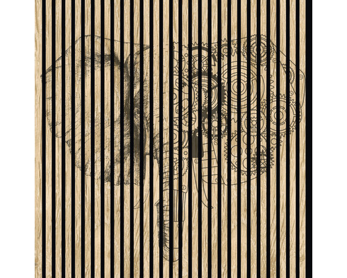 Designový akustický panel DIGI04Z 19x1133x1195 mm Dekorativní deska s motivem slona a kresbou ozubeného kola