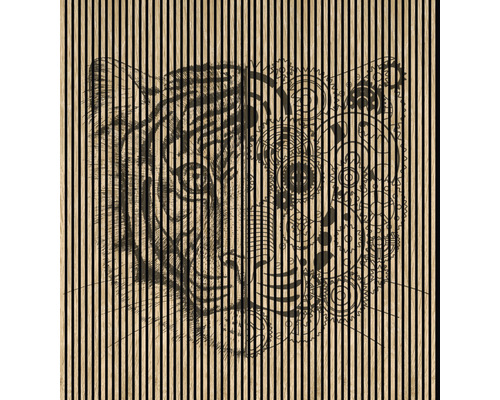 Designový akustický panel DIGI04Y 19x2253x2400 mm Dřevěný panel s tygrem a motivem ozubených kol