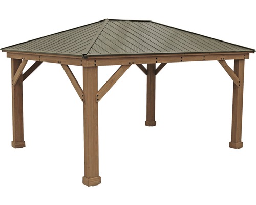 Dřevěný zahradní altán s kovovou střechou